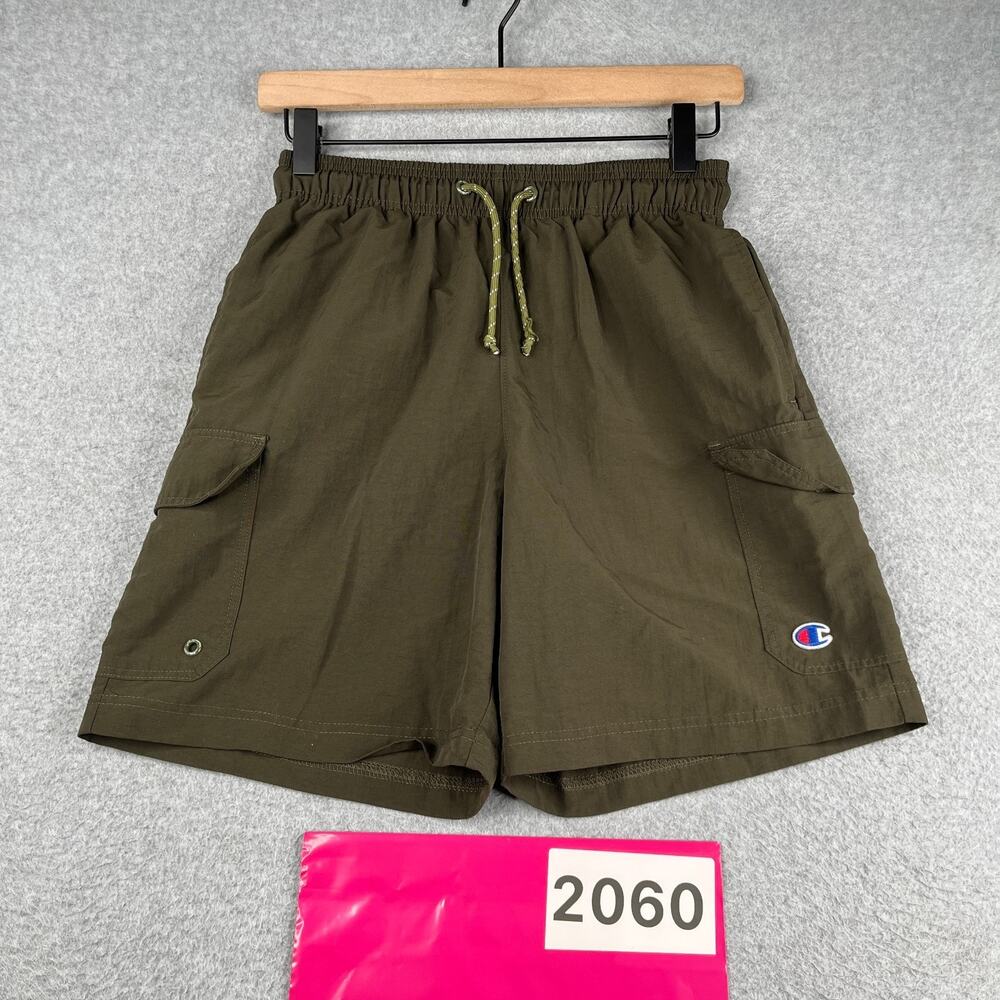 Champion Performance Cargo Gym Shorts Green Pockets Elastic Waist Mens Small